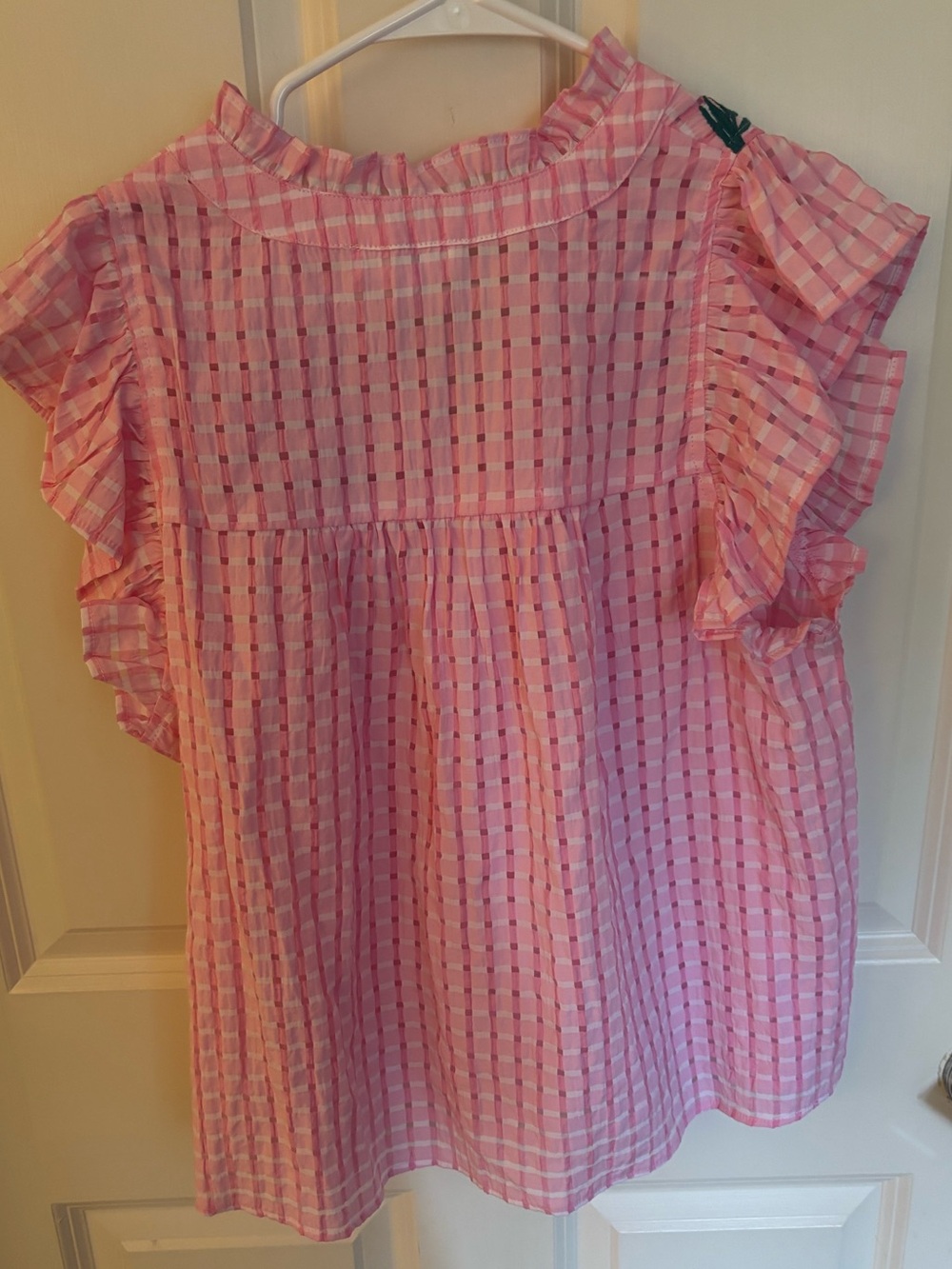 THML Pink Gingham Flutter Sleeve Top with Floral Embroidery - Picture 3 of 4